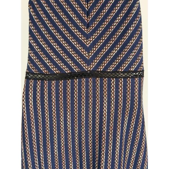 BCBGMAXAZRIA Blue Striped Sleeveless Knit Dress Lace Trim Size M - Picture 5 of 8